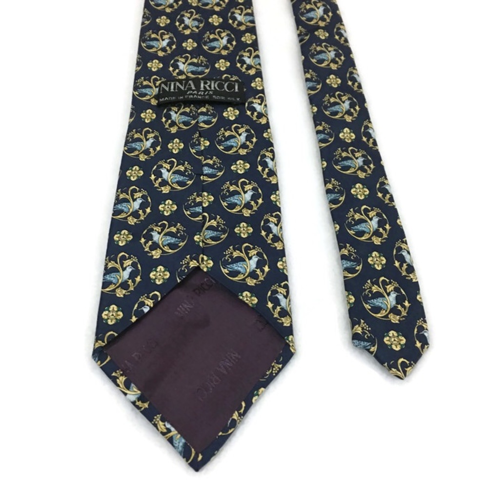 NINA RICCI Paris Silk Floral Birds Neck Tie France